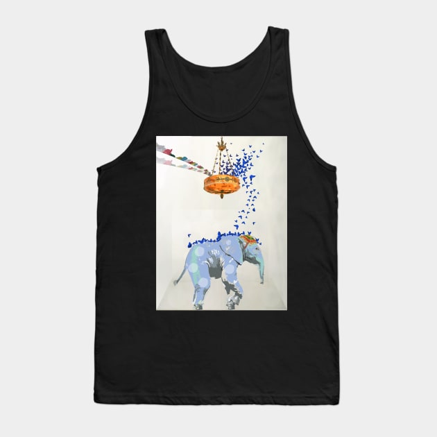 Beatrice Elephant with Blue Butterflies Tank Top by jgeiger714